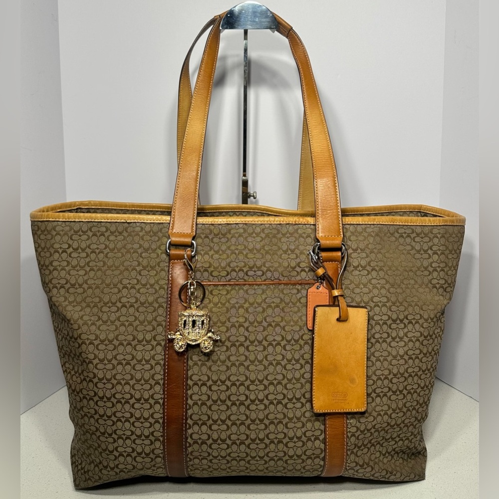 Coach Vintage XL Signature mini C Canvas w/Vachetta Leather Trim Tote Bag